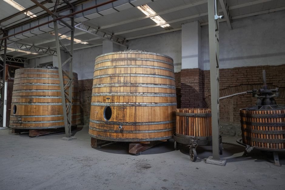 Barricas de roble en bodega de La Rioja