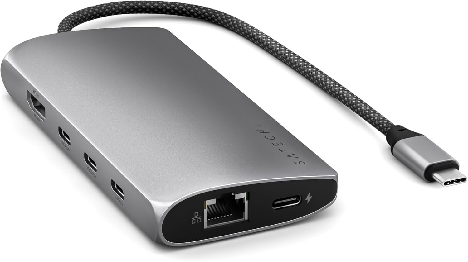 Hub USB-C Satechi 4× USB-C 10Gbps, HDMI 8K, Ethernet Gigabit, lector SD UHS-II