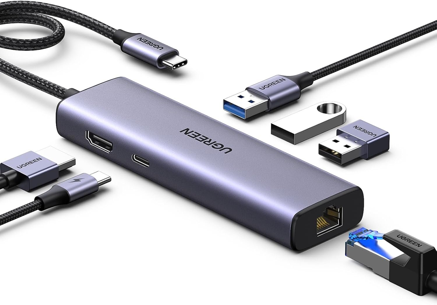 Hub USB-C UGREEN 3× USB-A 5Gbps, HDMI, Ethernet Gigabit, PD