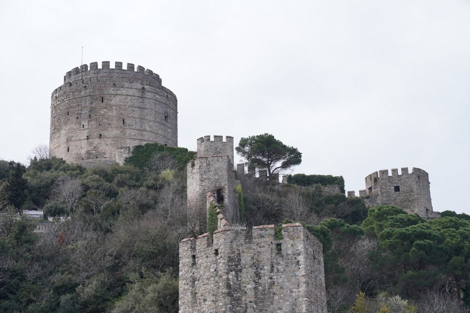 Fortaleza medieval de piedra rodeada de vegetacion