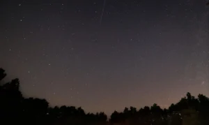 Lluvia de estrellas Gemínidas: meteoro cruzando un cielo nocturno estrellado